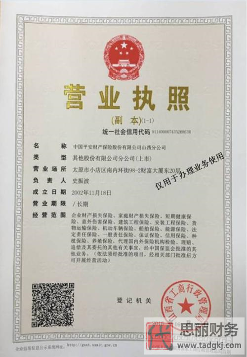 中国平安营业执照图片